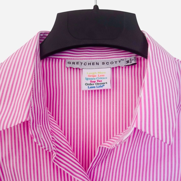 Gretchen Scott Priss Brooks Striped Pink White Blouse Ruffle Sleeves Medium - Picture 4 of 6